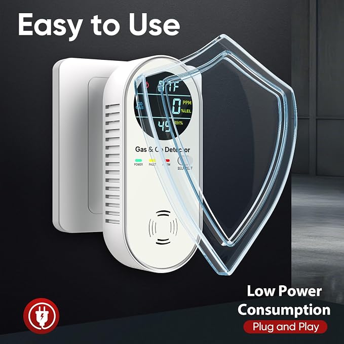DetectorsforHomeSafe 4-in-1 Upgraded Natural Gas Detector & Carbon Monoxide Detectors - Carbon Monoxide Detectors Plug in