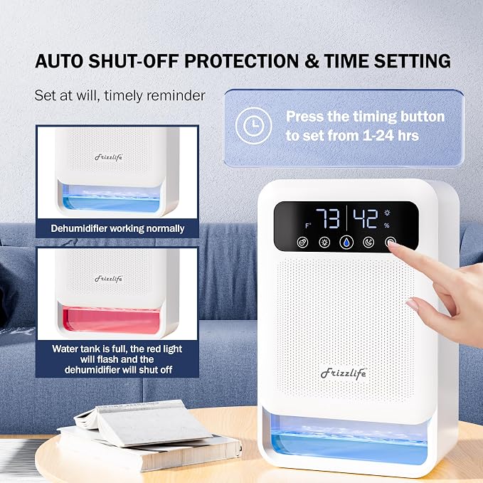 DH80 Air Dehumidifier, 135oz Water Tank W/Purifying Function, Quiet Small Dehumidifiers With Sleep Mode For Home, Bedroom