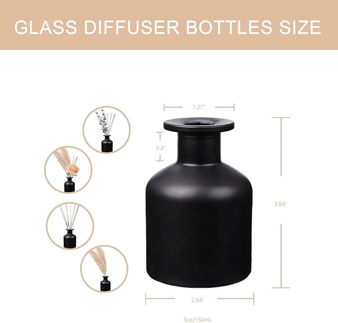 Diffuser Glass Bottles Black -Empty Reed Diffuser Bottle With Sticks- Fragrance accessories use for DIY replacement reed
