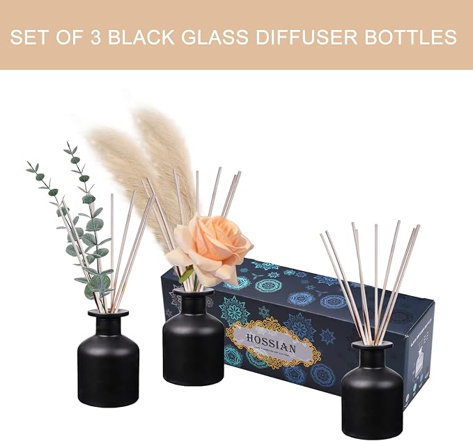 Diffuser Glass Bottles Black -Empty Reed Diffuser Bottle With Sticks- Fragrance accessories use for DIY replacement reed