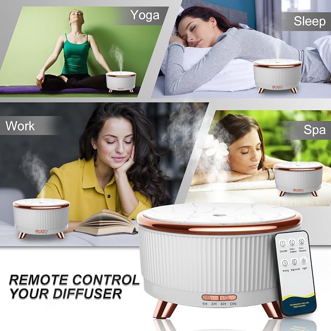 Diffusers for Essential Oils Large Room, 500ml Aromatherapy Diffuser Cool Mist Humidifier with Remote Control,7 Colors Lights