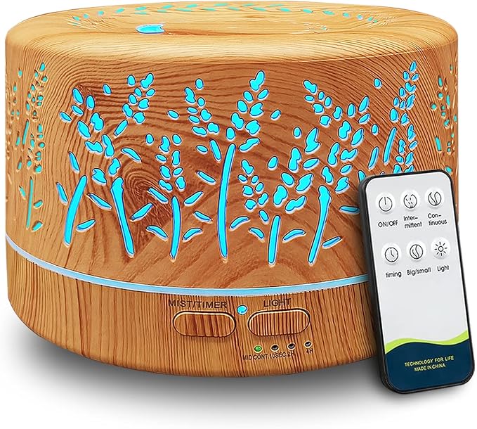 Diffusers for Essential Oils Large Room 600ml,Essential Oil Diffusers for Home with R/C,Cool Mist Humidifier,7 Colors Lights