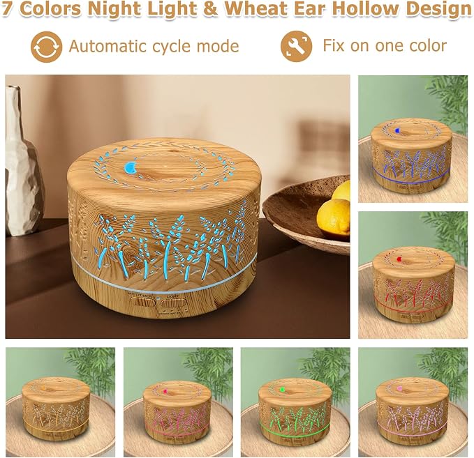 Diffusers for Essential Oils Large Room 600ml,Essential Oil Diffusers for Home with R/C,Cool Mist Humidifier,7 Colors Lights