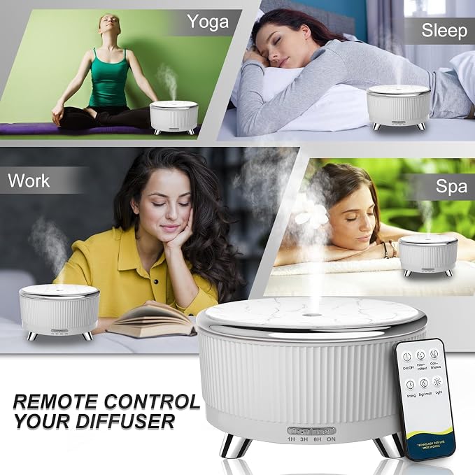 Diffusers for Essential Oils Large Room, Aromatherapy Diffuser with Remote Control,7 Colors Lights 3 Mist Mode for Women