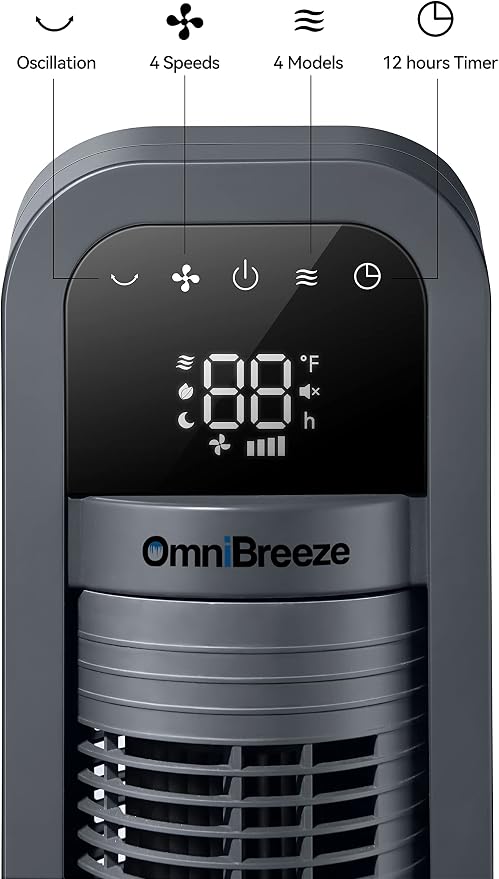 Digital Electric Tower Fan, Inner Oscillation with Remote Control, LED Display, alternate product view 2