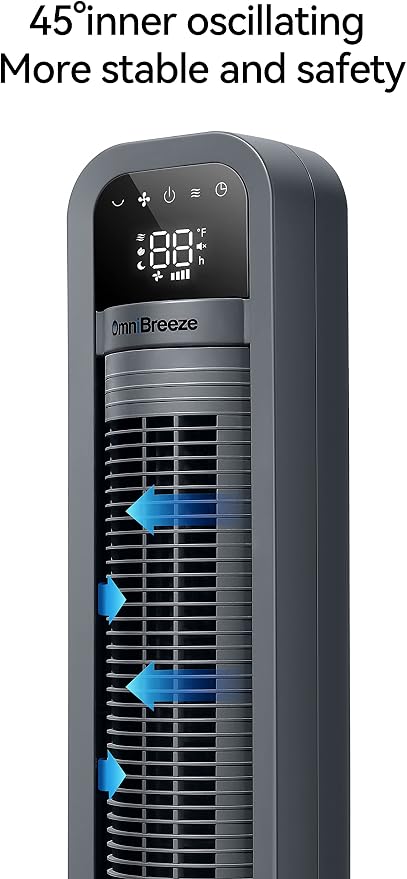 Digital Electric Tower Fan, Inner Oscillation with Remote Control, LED Display, alternate product view 7