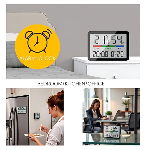 Digital Hygrometer Indoor Thermometer, Clock with Temp & Humidity, Temp Gauge with Comfort Indicator, Wall/Magnetic/Desk