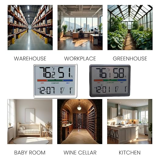 Digital Hygrometer Indoor Thermometer, Clock with Temp & Humidity, Temp Gauge with Comfort Indicator, Wall/Magnetic/Desk