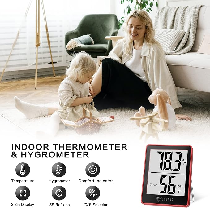 Digital Hygrometer Indoor Thermometer Humidity Gauge Room Thermometer with 5s Fast Refresh Accurate Temperature Humidity