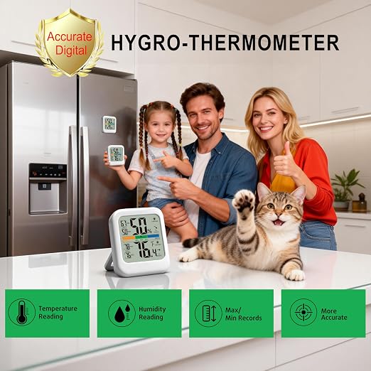Digital Hygrometer Indoor Thermometer Humidity Meter Gauge, Room Thermometer Temperature and Humidity Monitor for House, Baby