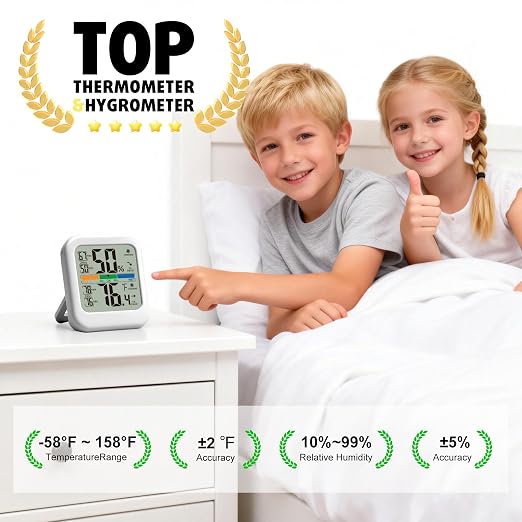 Digital Hygrometer Indoor Thermometer Humidity Meter Gauge, Room Thermometer Temperature and Humidity Monitor for House, Baby
