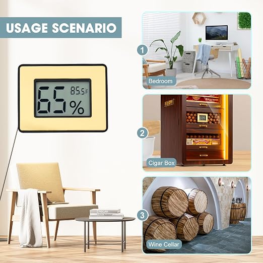 Digital Hygrometer Thermometer for Humidors & Home Use - High Accuracy Temperature Humidity Monitor for Greenhouse, Office