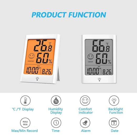 Digital Indoor Thermometer for Room, Smart Temperature Humidity Monitor with Backlight, Comfort Indicator, Max/Min Record