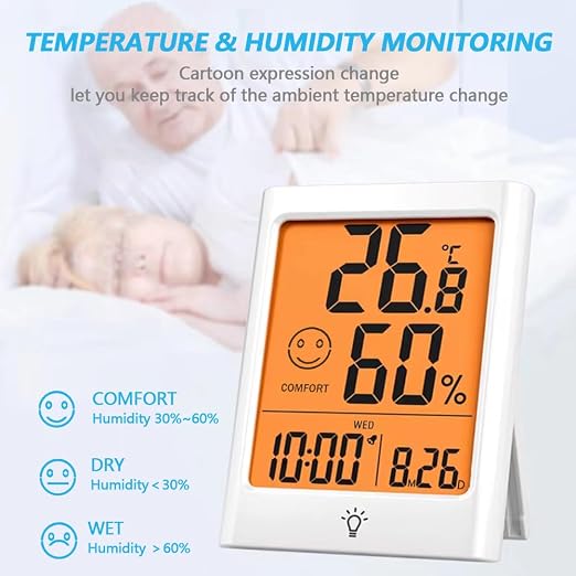 Digital Indoor Thermometer for Room, Smart Temperature Humidity Monitor with Backlight, Comfort Indicator, Max/Min Record