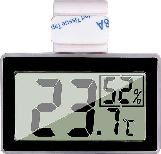 Digital Reptile Thermometer Hygrometer with Hook & Adhesive, LCD Display Temperature Humidity Gauge for Reptile Tanks