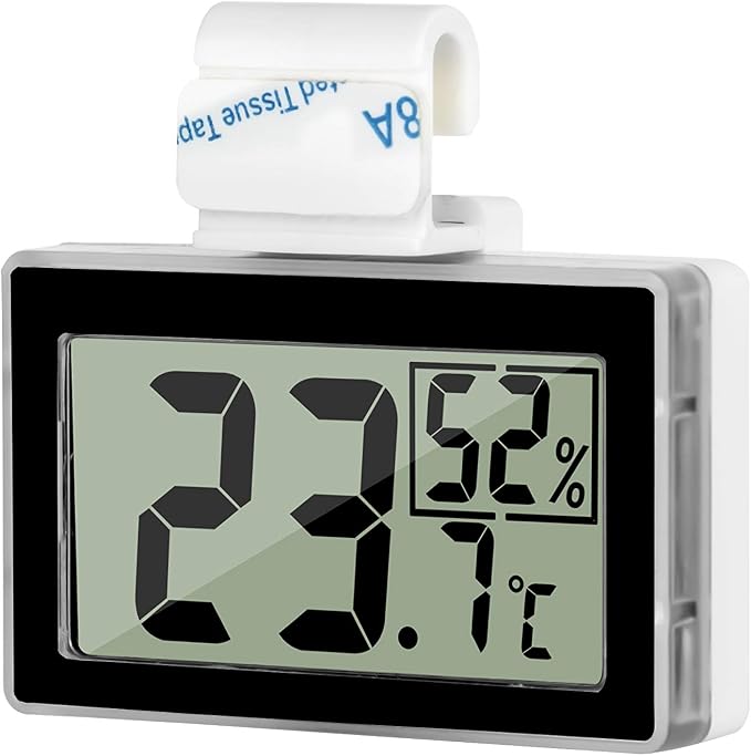 Digital Reptile Thermometer Hygrometer with Hook & Adhesive, LCD Display Temperature Humidity Gauge for Reptile Tanks