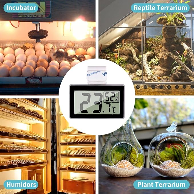 Digital Reptile Thermometer Hygrometer with Hook & Adhesive, LCD Display Temperature Humidity Gauge for Reptile Tanks
