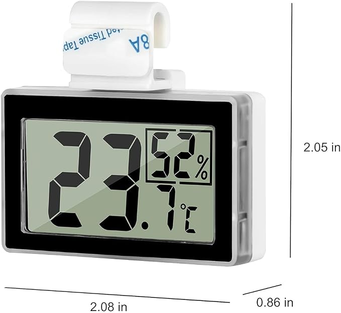 Digital Reptile Thermometer Hygrometer with Hook & Adhesive, LCD Display Temperature Humidity Gauge for Reptile Tanks