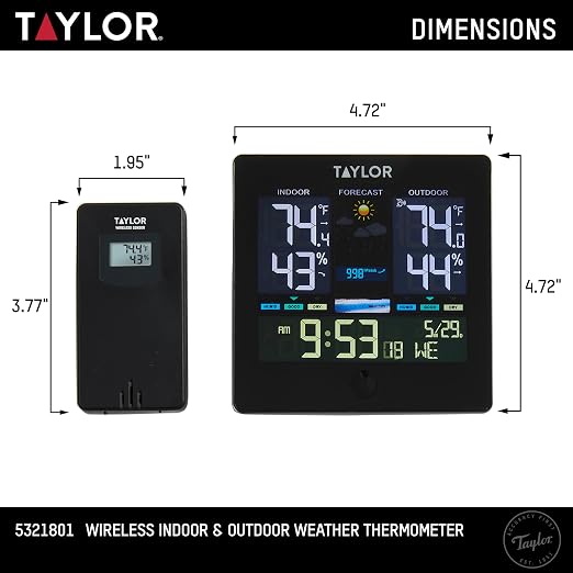 Digital Wireless Deluxe Indoor Outdoor Thermometer, Weather Station Forecaster, Calendar with Clock, Easy-to-Read Display for