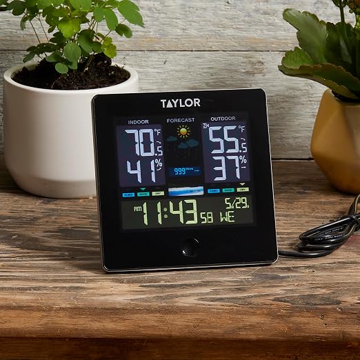 Digital Wireless Deluxe Indoor Outdoor Thermometer, Weather Station Forecaster, Calendar with Clock, Easy-to-Read Display for