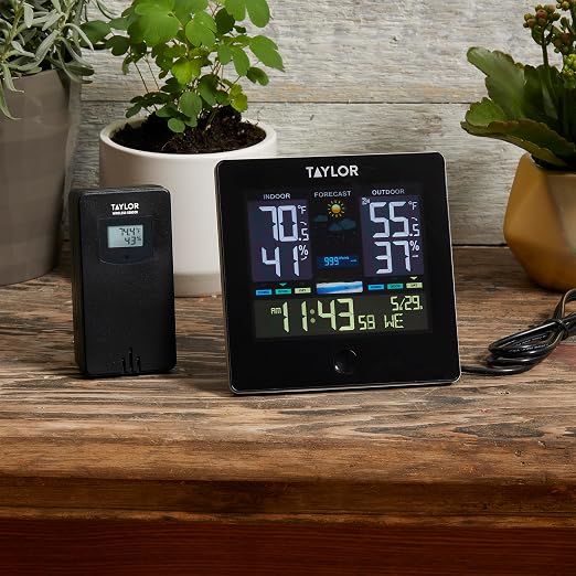 Digital Wireless Deluxe Indoor Outdoor Thermometer, Weather Station Forecaster, Calendar with Clock, Easy-to-Read Display for