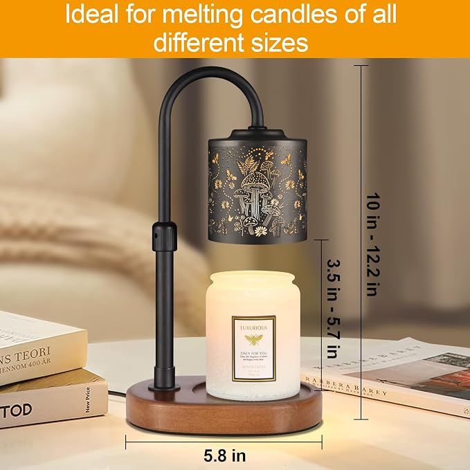 Dimmable Candle Warmer Lamp with Timer Adjustable Height for Scented Jar Candles Electric Candle Wax Melt Warmer for Home