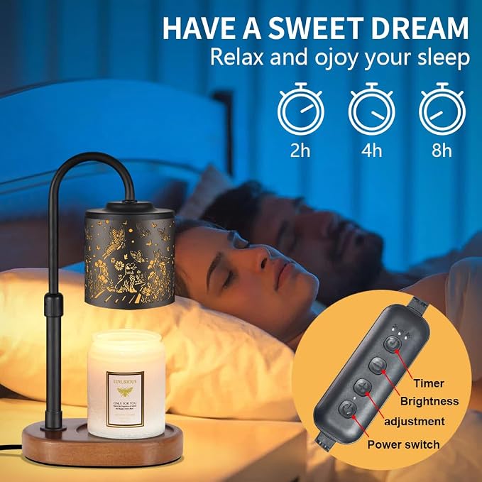 Dimmable Candle Warmer Lamp with Timer Adjustable Height for Scented Jar Candles Electric Candle Wax Melt Warmer for Home