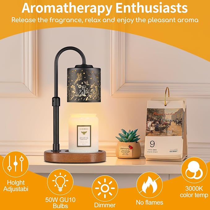 Dimmable Candle Warmer Lamp with Timer Adjustable Height for Scented Jar Candles Electric Candle Wax Melt Warmer for Home