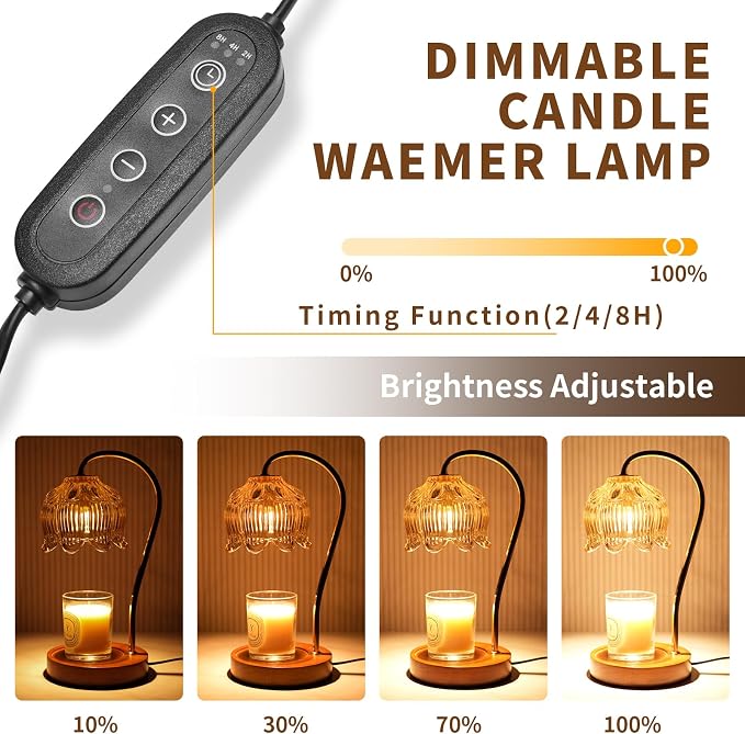 Dimmable Flower Candle Warmer Lamp, Green Candle Warmer with Timer & 4Bulbs, Birthday Chirstmas Gifts for Women Mom, Unique