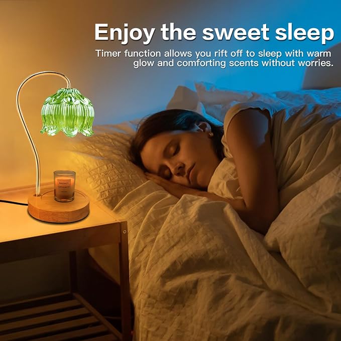 Dimmable Flower Candle Warmer Lamp, Green Candle Warmer with Timer & 4Bulbs, Birthday Chirstmas Gifts for Women Mom, Unique