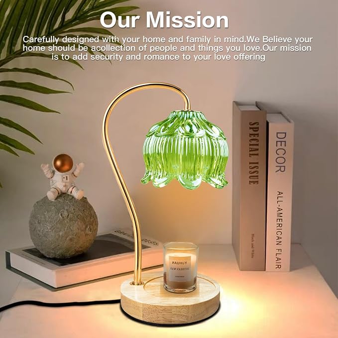Dimmable Flower Candle Warmer Lamp, Green Candle Warmer with Timer & 4Bulbs, Birthday Chirstmas Gifts for Women Mom, Unique