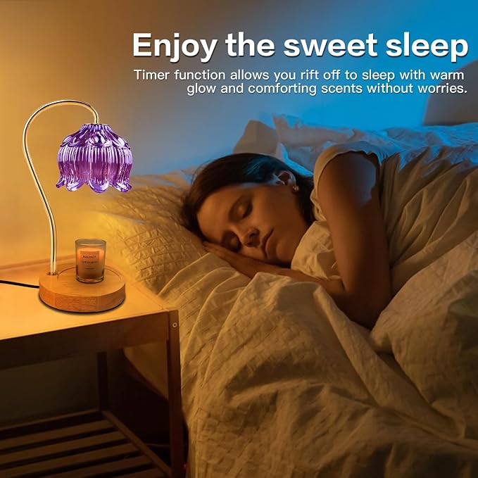 Dimmable Flower Candle Warmer Lamp, Purple Candle Warmer with Timer & 4Bulbs, Womens Gifts for Valentines Birthday, Unique