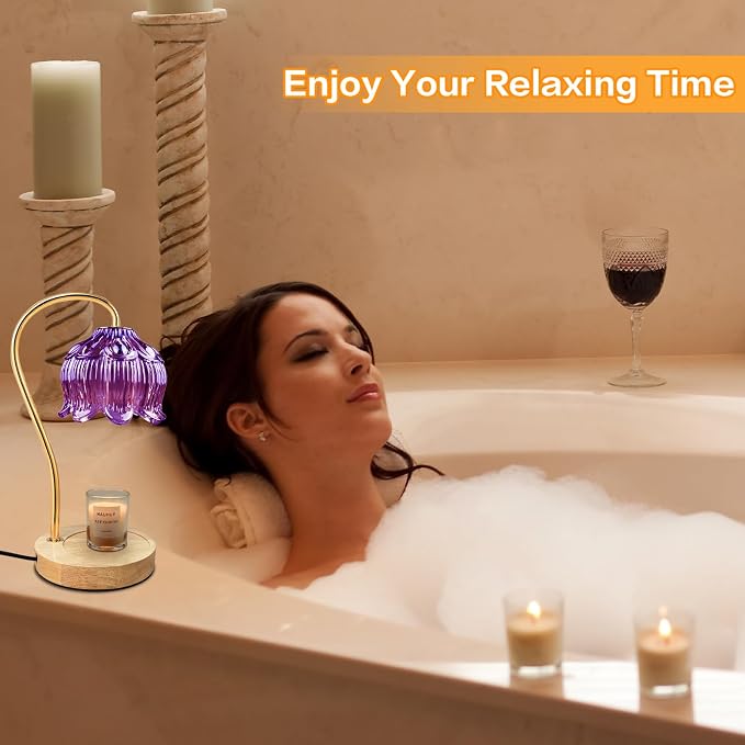 Dimmable Flower Candle Warmer Lamp, Purple Candle Warmer with Timer & 4Bulbs, Womens Gifts for Valentines Birthday, Unique