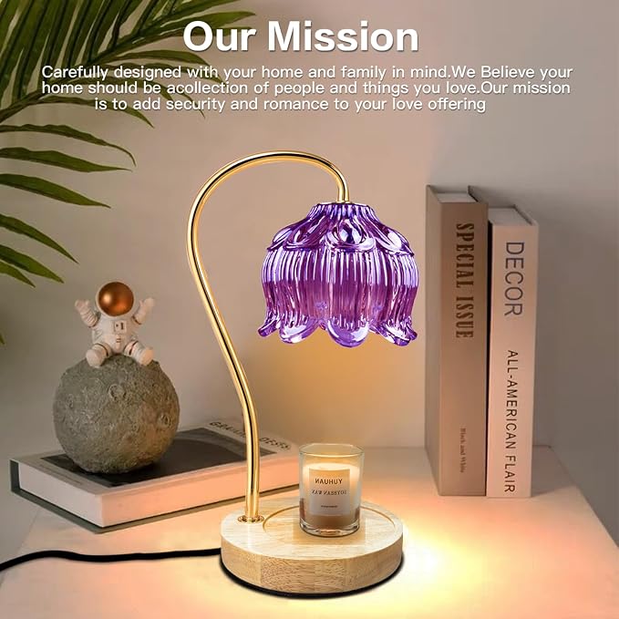 Dimmable Flower Candle Warmer Lamp, Purple Candle Warmer with Timer & 4Bulbs, Womens Gifts for Valentines Birthday, Unique