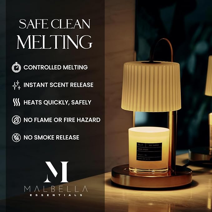 Dimmable Glass Candle Warmer Lamp with Timer - Adjustable Height Candle Lamp Warmer with Timer (8H/4H/2H) - Wax Melter