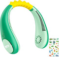 Dinosaur Kids Neck Fan, Safe Bladeless Neck Fans with DIY Sticker, Hands-free Portable Rechargeable Cooling Fan, 2600mAh