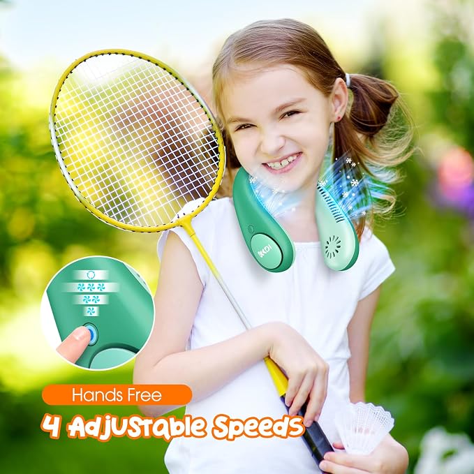 Dinosaur Kids Neck Fan, Safe Bladeless Neck Fans with DIY Sticker, Hands-free Portable Rechargeable Cooling Fan, 2600mAh