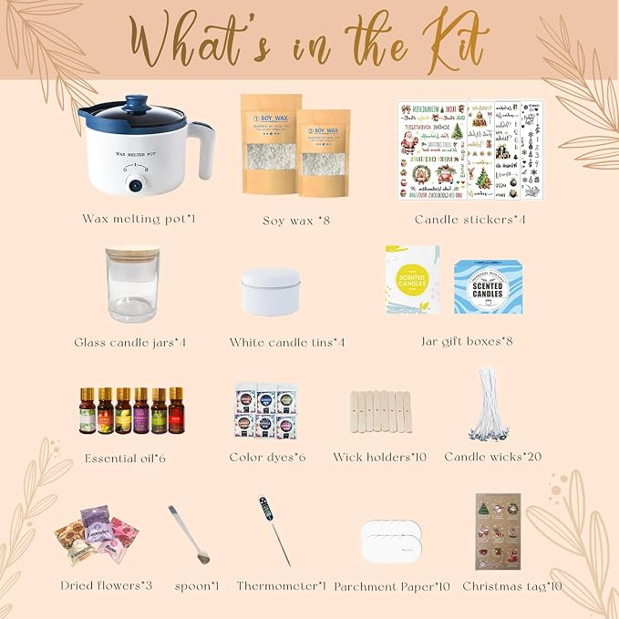 DIY Candle Making Kit with Wax Melter, Scented Candle Making Set with Candle Tattoo and Glass Jars, All-in-One Wax Melts Kit