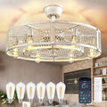 DLLT Caged Ceiling Fan with Lights: 26" Large Bladeless Fandelier with Light and Remote - Cement Industrial Chandelier Fan