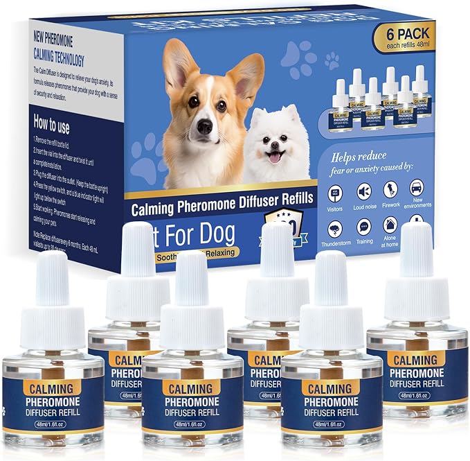 Dog Calming Diffuser Refills 6 Pack Pheromone Appeasing Pet Pheromones Refill 48ml to Calm for Reduce Aggression Stress