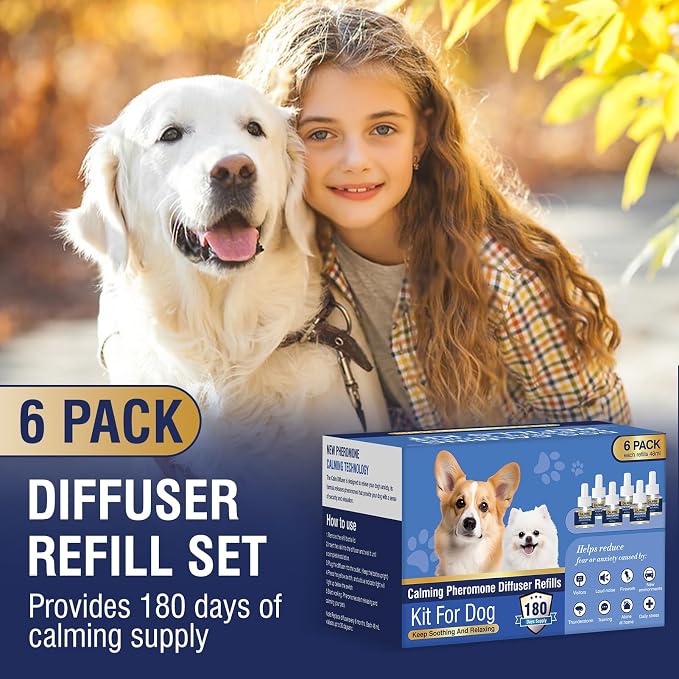 Dog Calming Diffuser Refills 6 Pack Pheromone Appeasing Pet Pheromones Refill 48ml to Calm for Reduce Aggression Stress