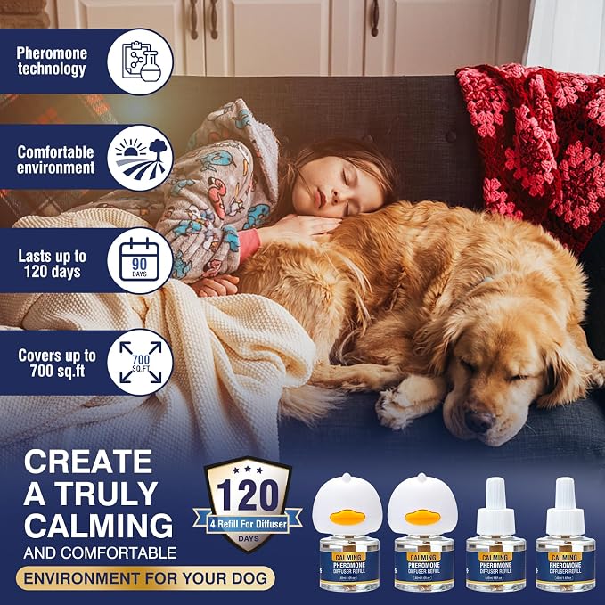 Dog Calming Pheromones Diffuser 6 in 1 Kit Appeasing Pheromone Diffuser to Calm (2 Plug in+4 x48ml Refill) for Reduce