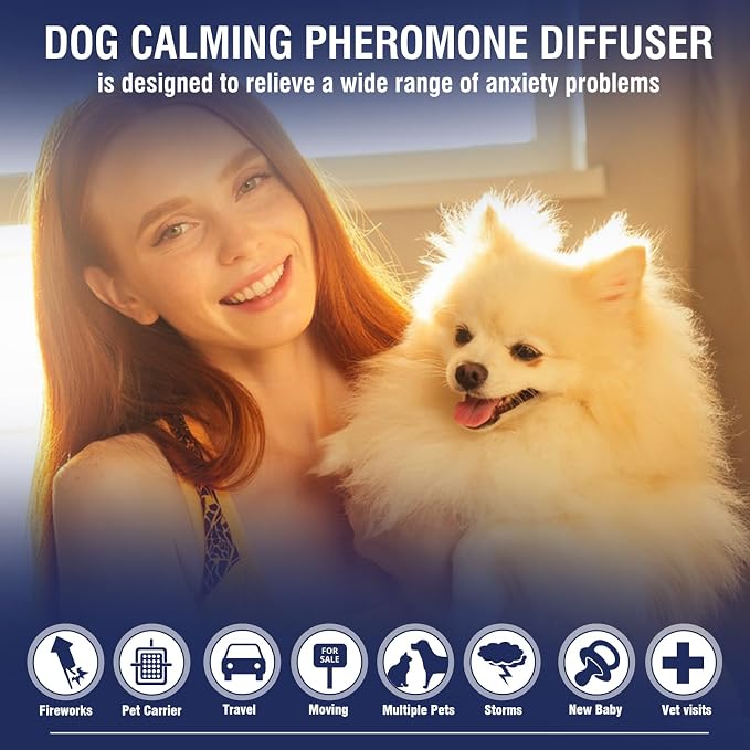 Dog Calming Pheromones Diffuser 6 in 1 Kit Appeasing Pheromone Diffuser to Calm (2 Plug in+4 x48ml Refill) for Reduce
