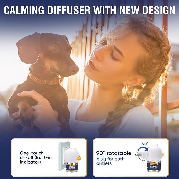 Dog Calming Pheromones Diffuser 6 in 1 Kit Appeasing Pheromone Diffuser to Calm (2 Plug in+4 x48ml Refill) for Reduce