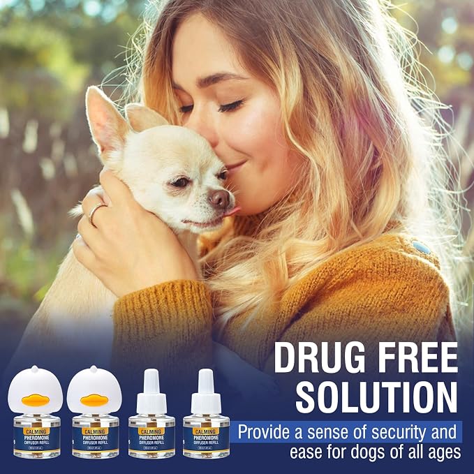 Dog Calming Pheromones Diffuser 6 in 1 Kit Appeasing Pheromone Diffuser to Calm (2 Plug in+4 x48ml Refill) for Reduce