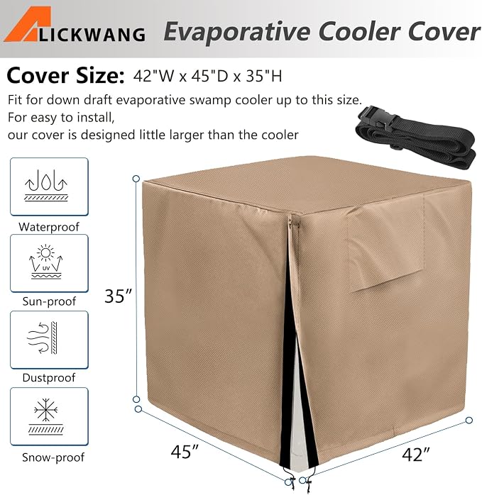 Down Draft Evaporative Cooler Cover,Heavy Duty 600D Protection Rain and Snow Swamp Cooler Cover,Equipped with 2 Bayonet