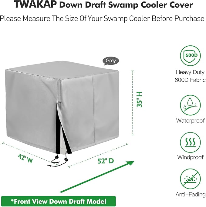 Down Draft Swamp Cooler Cover with 2 Tie Down Straps, Heavy Duty Down Draft Evaporative Cooler Cover, Waterproof Evaporative