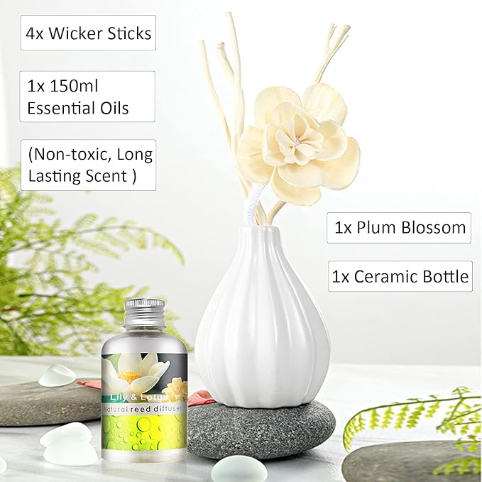 Dried Flower Reed Diffuser Set, Natural Sticks, Elegant Ceramic Bottle, Aromatherapy Oil Set, alternate product view 3