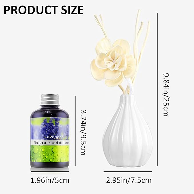 Dried Flower Reed Diffuser Set, Natural Sticks, Elegant Ceramic Bottle, Aromatherapy Oil Set, alternate product view 4