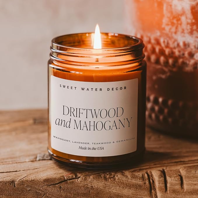 Driftwood and Mahogany Soy Candle - Fresh Lavender, Geranium, Warm Mahogany, alternate product view 2